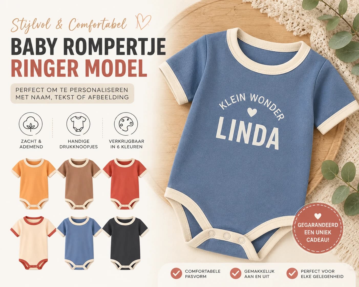 Baby Rompertje Ringer Model met Eigen Bedrukking